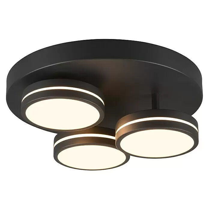 Trio Leuchten LED-Deckenleuchte rund - 8,5 W, Ø x H: 35 x 13 cm, Anthrazit, Warmweiß - Schwarze Deckenleuchte mit drei runden, leuchtenden LED-Modulen.
