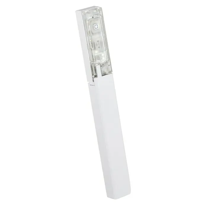 Homematic IP Fenster- & Türsensor HmIP-SWDO-I - Weiß, 19 x 166,5 x 12,5 mm, Batteriebetrieben - Das Bild zeigt einen modernen, länglichen, weißen LED-Bewegungsmelder mit einem durchsichtigen Sensor für den Innenbereich.