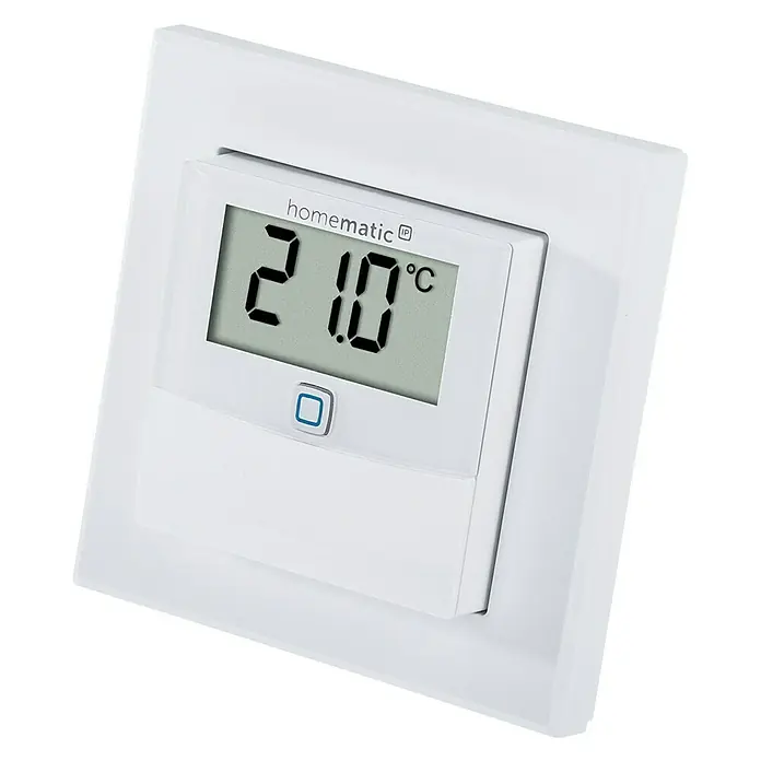 Homematic IP Funk-Temperatursensor HmIP-STHD - Weiß, 25 x 86 x 86 mm, Batteriebetrieben, Display - Homematic IP Wandthermostat: Intelligente Temperaturregelung für ein komfortables Zuhause mit präziser Anzeige und einfacher Bedienung.