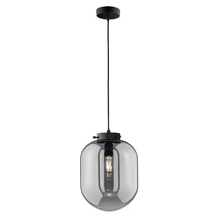 Fischer & Honsel Pendelleuchte - 40 W, L x B x H: 130 x 20 x 20 cm, E27 - Schwarze Pendelleuchte mit Rauchglas-Schirm und sichtbarer Glühbirne.
