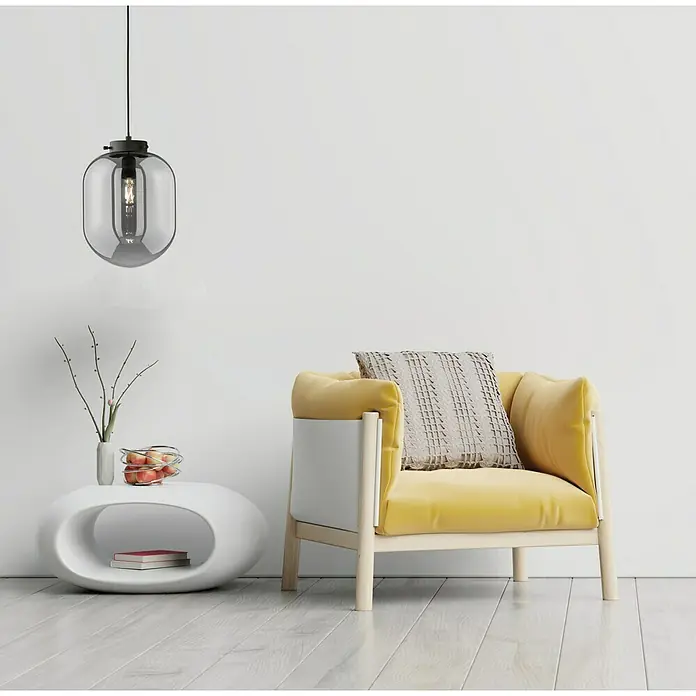 Fischer & Honsel Pendelleuchte - 40 W, L x B x H: 130 x 20 x 20 cm, E27 - Moderne Pendelleuchte mit grauem Glasschirm und gelbem Sessel. Elegantes Design für stilvolle Innenräume, die einladende Atmosphäre schafft.