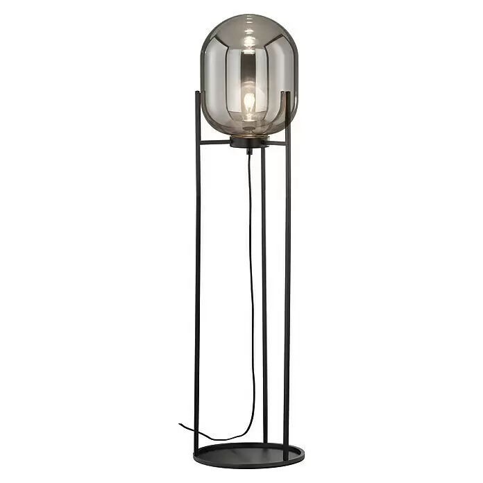 Fischer & Honsel Stehleuchte - 40 W, Höhe: 130 cm, schwarz matt, E27 - Stehleuchte aus schwarzem Metall mit kugelförmigem Rauchglasschirm und freiliegender Glühbirne.