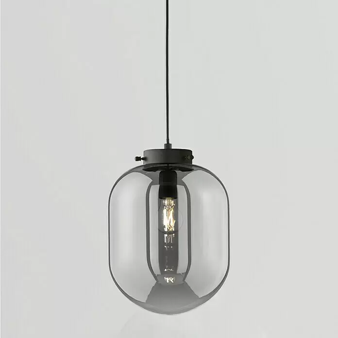 Fischer & Honsel Pendelleuchte - 40 W, L x B x H: 130 x 20 x 20 cm, E27 - Moderne Pendelleuchte mit rauchgrauem Glasschirm und schwarzen Beschlägen, mit Glühfadenlampe.