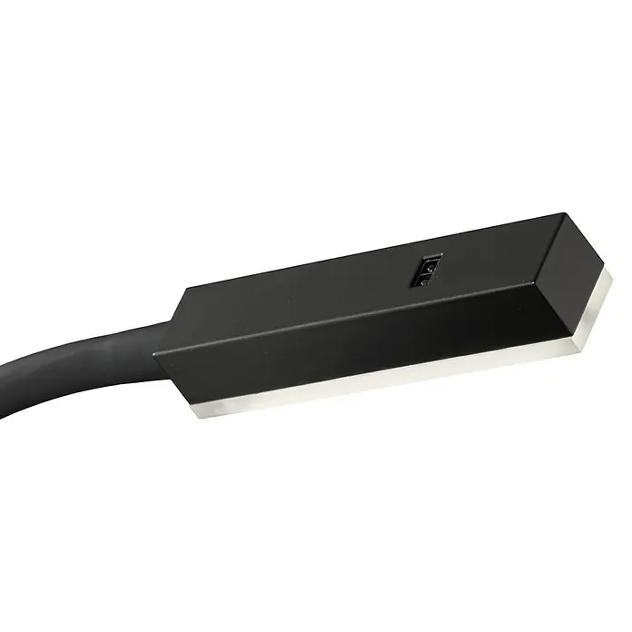 Fischer & Honsel LED-Wandstrahler Raik - 5 W, schwarz matt, Warmweiß - Nahaufnahme einer modernen LED-Lampe mit einem schlanken, schwarzen Design und hellen, weißen Leuchtflächen.