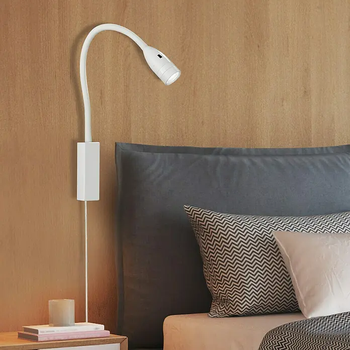 Fischer & Honsel LED-Wandstrahler Sten - 5 W, L x B x H: 40 x 35 x 11 cm, weiß matt, Warmweiß - Wandleuchte mit flexiblem Schwanenhals und LED-Licht, ideal als Leselampe am Bett. Schafft eine angenehme Atmosphäre.
