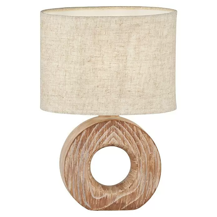Fischer & Honsel Tischleuchte Hanke - 25 W, L x B x H: 40 x 40 x 4 cm, Holzfarben, Beige, E14 - Vorderansicht