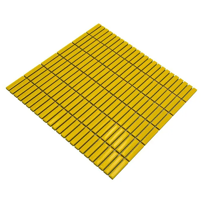 Mosaikfliese Kitkat Uni CG BBM S6 - 30 x 30 cm, Gelb, Glänzend - Quadratische gelbe Mosaikfliesen mit geradlinigem Muster präsentieren eine moderne und lebendige Option für Wände oder Böden.