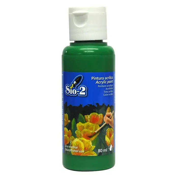 Pintura acrílica Sio-2 - Verde, 80 ml - Pintura acrílica verde Sio-2, ideal para uso escolar y proyectos creativos. La pintura viene en una botella de 80 ml con cierre práctico.