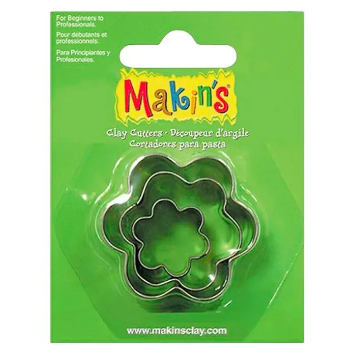 Juego de cortadores Flores - Plateado - Paquete de Makin's Clay Cutters, cortadores de arcilla para decoraciones y manualidades, en forma de flor para proyectos creativos.