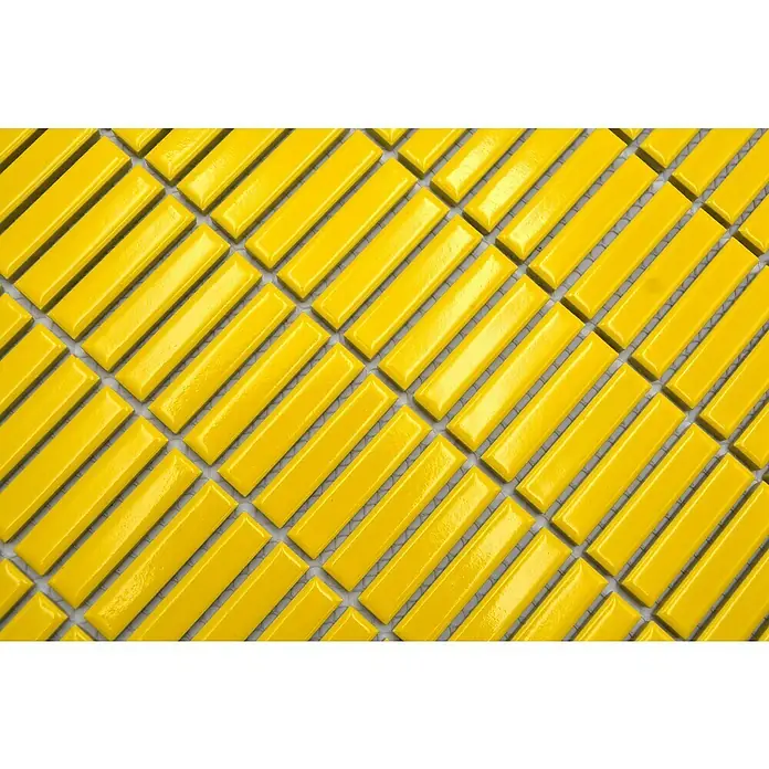Mosaikfliese Kitkat Uni CG BBM S6 - 30 x 30 cm, Gelb, Glänzend - Gelbe rechteckige Mosaikfliesen, diagonal angeordnet, für ein lebhaftes und modernes Design in jedem Raum.