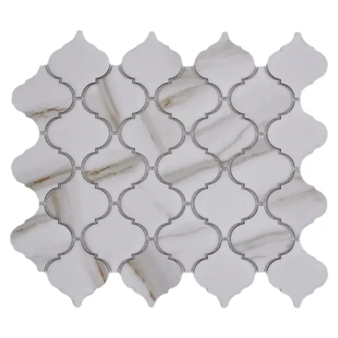 Mosaikfliese Florentiner Calacatta CIM CLP CT - 24,5 x 29,3 cm, Weiß, Matt - Elegantes Mosaikmuster aus weißem Marmor mit feinen grauen Akzenten, ideal für stilvolle Wand- und Bodengestaltungen.