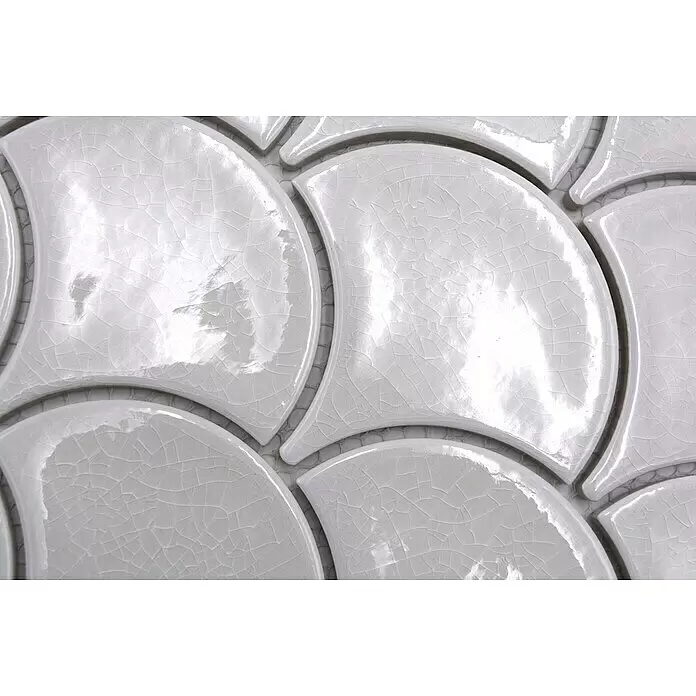 Mosaikfliese Fächer Ice Crackle FS IC1 - 27,3 x 25,9 cm, Weiß, Glänzend - Detailaufnahme