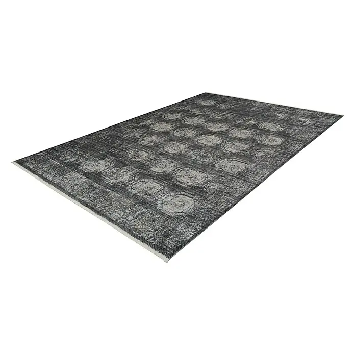 Kayoom Kurzflorteppich Baroque I - Anthrazit, 290 x 200 cm, 100 % Polyester - Grauer Teppich mit einem abstrakten runden Muster für eine moderne und stilvolle Note in Ihrem Zuhause. Dekorativer Bodenteppich.