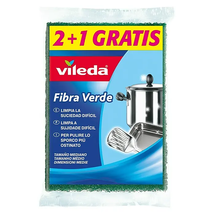 Vileda Estropajo Multiusos Fibra verde - Material: Materiales naturales, 3 ud. - Estropajo Vileda Fibra Verde, oferta 2+1 gratis, ideal para la suciedad difícil en la cocina y el hogar.
