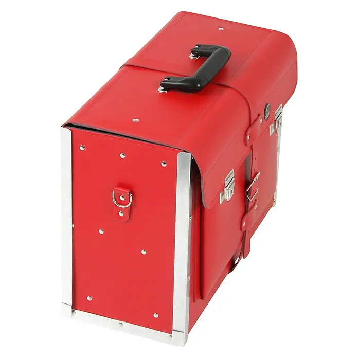 Hepco & Becker Werkzeugtasche Favorit 7123 - Innenmaß: B x T x H: 450 x 340 x 190 mm, Leder, Rot - Rote Ledertasche mit silberfarbenen Beschlägen und einem schwarzen Griff.