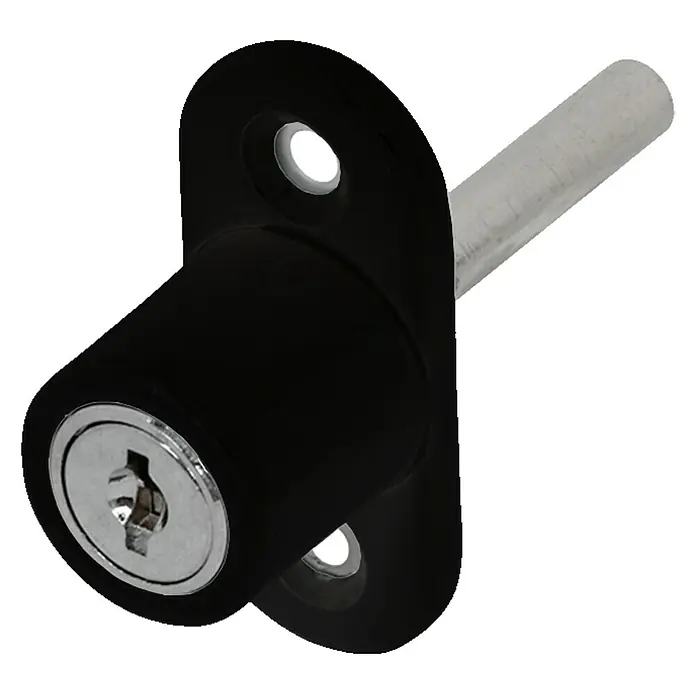 Cerradura adicional para ventanas - Negro, Aluminio - Cilindro de cierre negro con llave plateada para ventanas y puertas.
