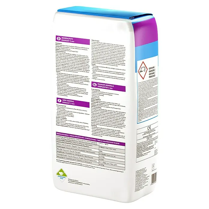 Knauf Dekoputz Mineralputz Diamant - Reinweiß, Körnung: 2 mm, 10 kg - Bag of Knauf Diamant 2 mm mineral plaster. Ready-mixed render for decorative surfaces in interior & exterior, white or tinted.