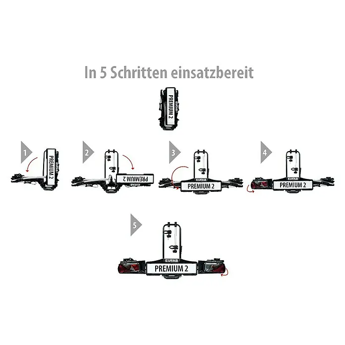 Eufab Fahrradträger Premium 2 - Geeignet für: E-Bikes, Traglast: 60 kg - Bild von EUFAB Premium 2 in 5 Schritten einsatzbereit.