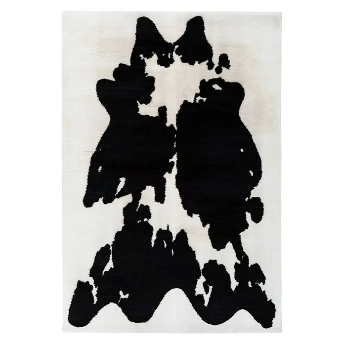 Kayoom Hochflorteppich Kuh - Weiß/Schwarz, 160 x 120 cm, 100 % Polyester - Dieser elegante Teppich mit einem auffälligen, abstrakten Tintenklecks-Design ist ein echter Hingucker für jeden Raum. Das Schwarz-Weiß-Muster verleiht ihm eine moderne Note.