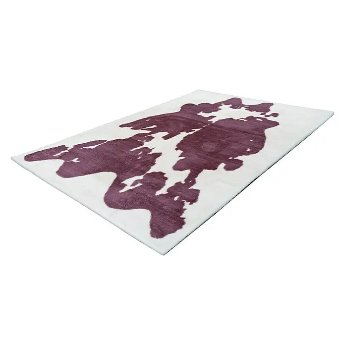 Kayoom Hochflorteppich Kuh - Lilac/Weiß, 160 x 120 cm, 100 % Polyester - Weicher Teppich mit abstraktem violettem Muster auf weißem Grund. Ein stilvolles und dekoratives Element für jeden Raum.