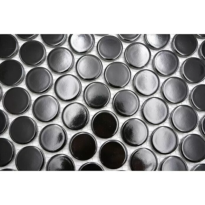 Mosaikfliese Knopf Uni 90G - 33 x 31,2 cm, Schwarz, Glänzend - Detailaufnahme