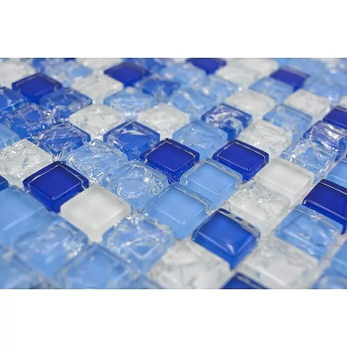 Mosaikfliese Quadrat Crystal Mix XIC 1077 - 30 x 30 cm, Weiß/Blau, Glänzend - Detailaufnahme