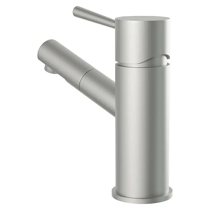 Camargue Merida Waschtischarmatur - Höhe: 18,5 cm, Edelstahloptik, Matt - Ein moderner, silberfarbener Wasserhahn mit klaren Linien, perfekt für jedes Badezimmer oder Küche. Stilvoll und funktional.