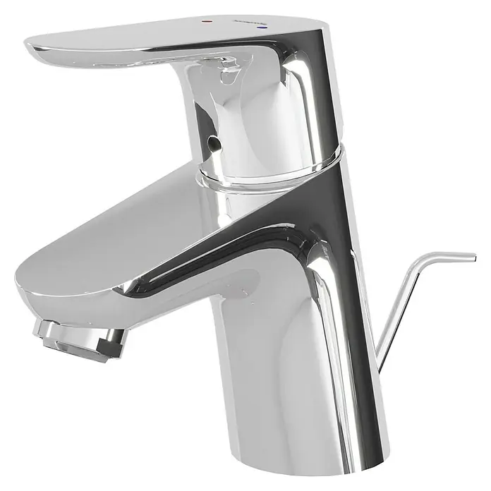 Hansgrohe Waschtischarmatur Focus 70 - Chrom, Glänzend - Nahaufnahme eines glänzenden, verchromten Waschtischmischers mit Einhebelbedienung vor schwarzem Hintergrund.