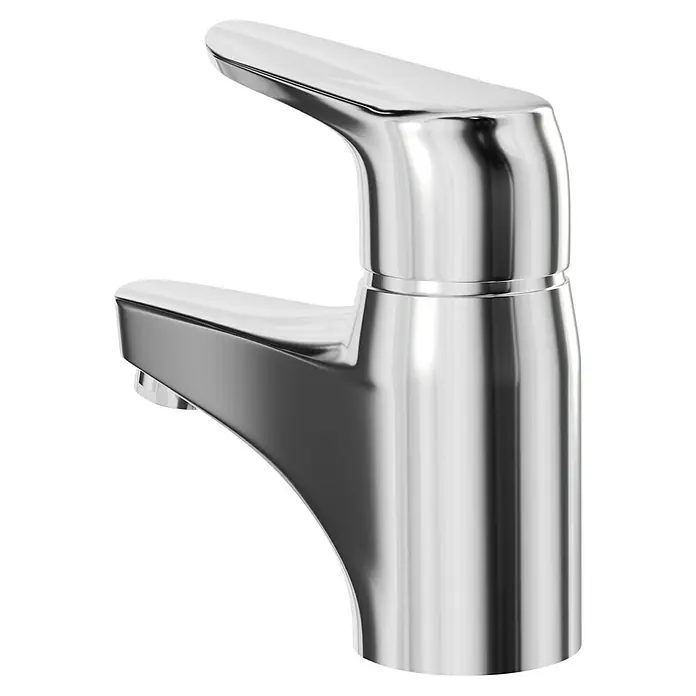 Camargue Vela Waschtischarmatur - Chrom, Glänzend - Nahaufnahme einer glänzenden Chromarmatur mit einem eleganten, modernen Design, perfekt für jedes Badezimmer.