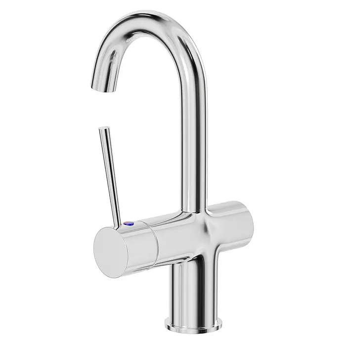 Camargue Merida Waschtischarmatur - Chrom, Glänzend, U-Auslauf - Ein polierter, verchromter Wasserhahn mit einem schlanken, modernen Design, das sich ideal für jede moderne Küche oder Badezimmer eignet.