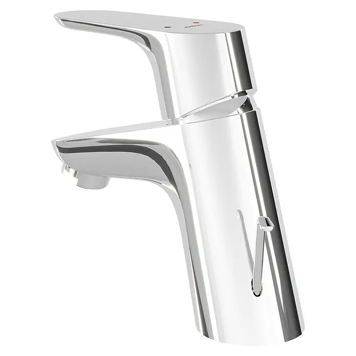Hansgrohe Waschtischarmatur Focus 70 - Chrom, Glänzend - Nahaufnahme eines glänzenden, modernen Wasserhahns mit Hebel.