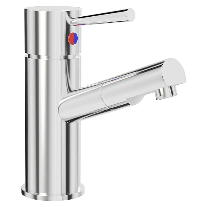 Camargue Merida Waschtischarmatur - Höhe: 18,5 cm, Chrom, Glänzend - Glänzender Chrom-Wasserhahn mit Hebel und Farbanzeigen für warmes und kaltes Wasser, ideal für moderne Badezimmer und Küchen.