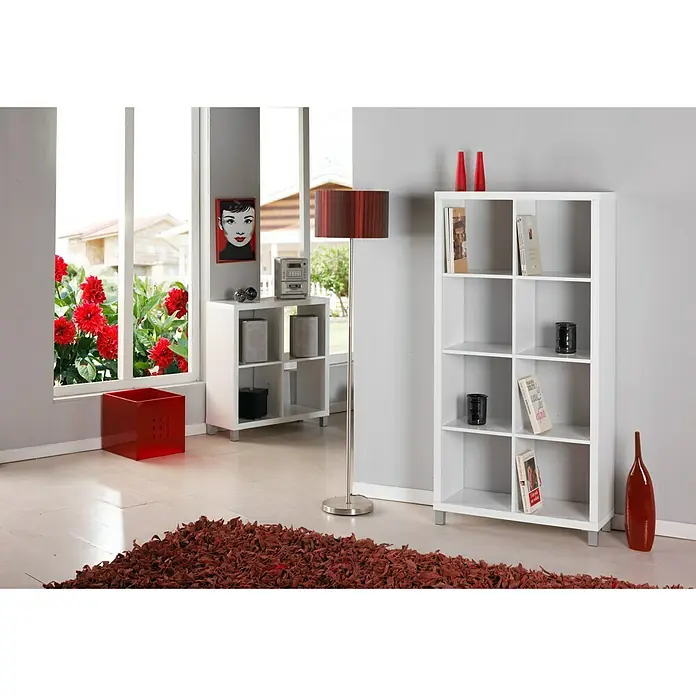 Estantería de madera Kubox - Al x An x Pr: 83 x 111 x 29 cm, Número de baldas: 6 ud., Blanco - Librería blanca con seis compartimentos, ideal para guardar libros y objetos decorativos, se adapta perfectamente a cualquier interior.