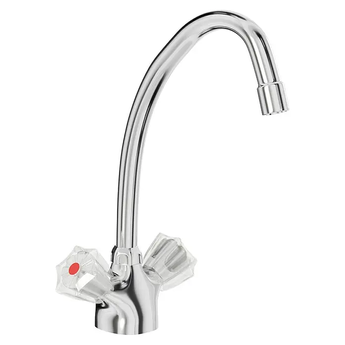 Mixomat Brillant Waschtischarmatur - Chrom, Auslauf schwenkbar - Glänzender Chrom-Wasserhahn mit transparenten Griffen und rotem Punkt, ideal für Küche oder Bad. Elegantes Design.