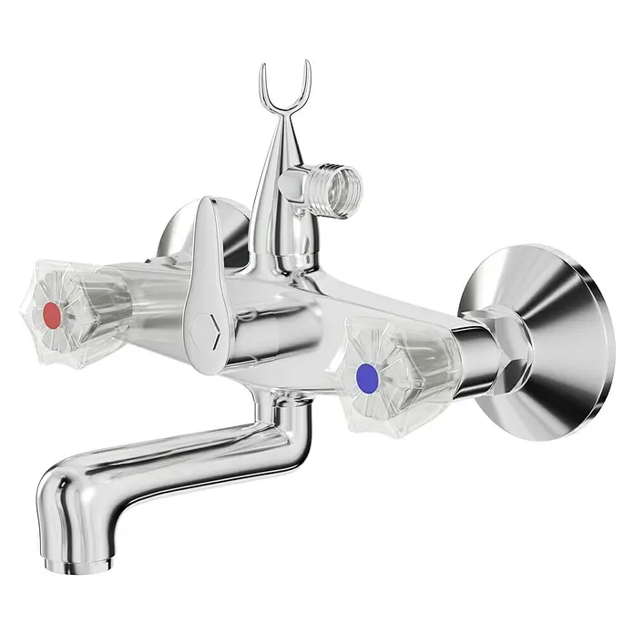 Mixomat Brillant Badewannenarmatur - Chrom, Glänzend - Glänzende Chrom-Wandarmatur mit transparenten Griffen für Warm- und Kaltwasserregelung, ideal für Bad oder Küche.
