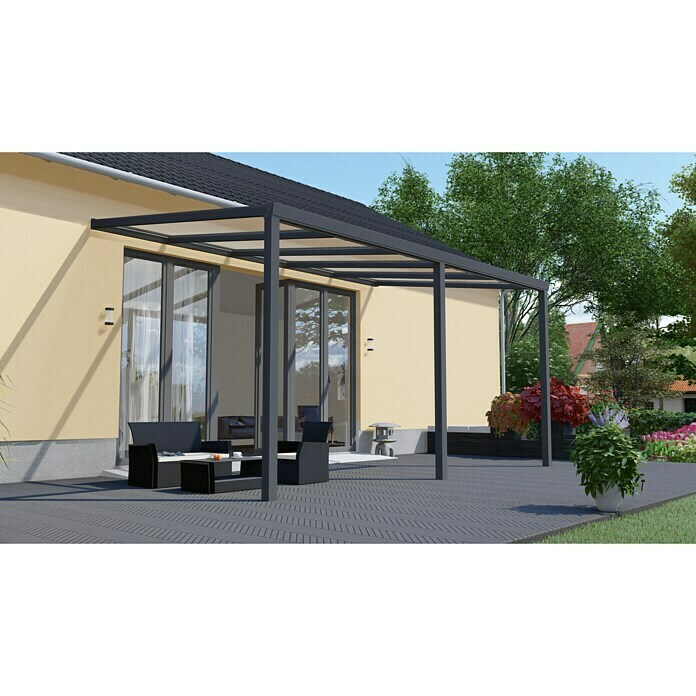 Terrassenüberdachung Light Edition (L x T: 500 x 300 cm, Polycarbonat, Anthrazitgrau, Klar)