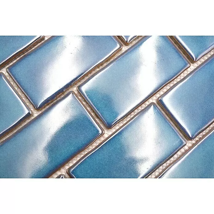 Mosaikfliese Subway Handmade Style HSS 612 - 30,9 x 26,5 cm, Blau, Glänzend - Detailaufnahme