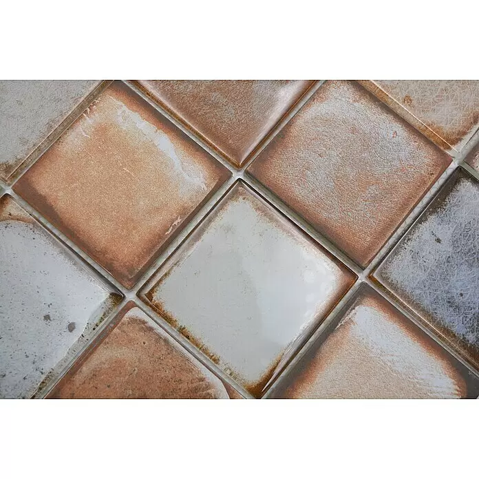 Mosaikfliese Quadrat Crystal Cementstyle XCM CS06 - 29,8 x 29,8 cm, Hellbeige, Glänzend - Detailaufnahme