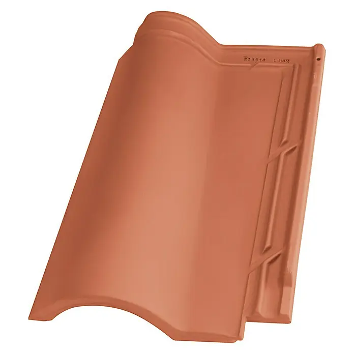 BHS Madrid Teja Mixta TB-12 - 43,9 x 26 cm, Terracota - Primer plano de una teja de terracota, mostrando su forma y el material con el que está hecha.