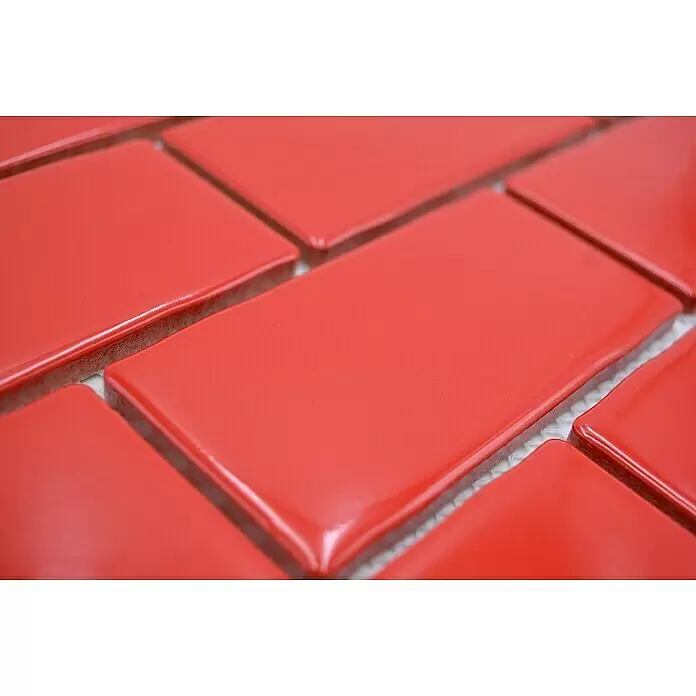 Mosaikfliese Subway Handmade Style HSS 567 - 30,9 x 26,5 cm, Rot, Glänzend - Detailaufnahme