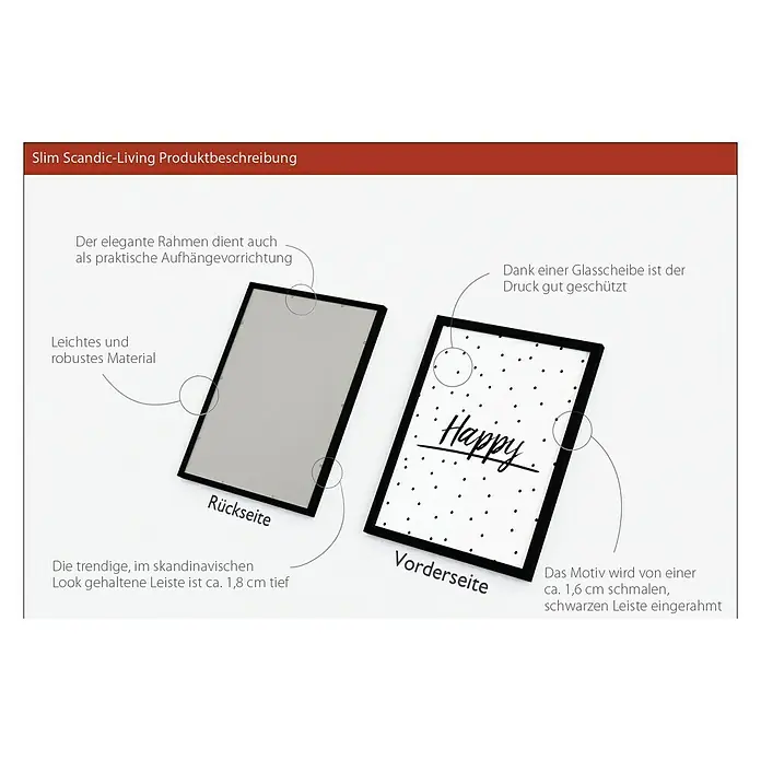 ProArt Bild - Happy, B x H: 33 x 43 cm - Produktbeschreibung eines modernen Bilderrahmens mit der Aufschrift "Happy" und skandinavischem Design.