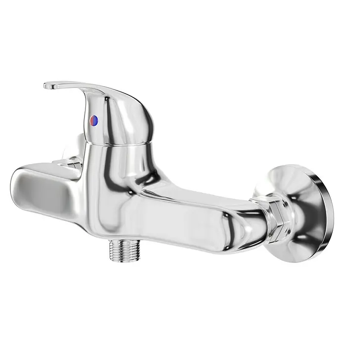 Mixomat Sirani Brausearmatur - Chrom, Glänzend - Glänzender Chrom-Wasserhahn für Wandmontage mit Hebel und Temperaturanzeige für modernes Badezimmerdesign.