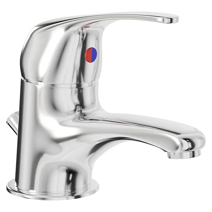Mixomat Sirani Waschtischarmatur - Chrom, Glänzend - Glänzender Chrom-Einhebelmischer mit roten und blauen Markierungen für Warm- und Kaltwasser. Ideal für Badezimmer und Küche.