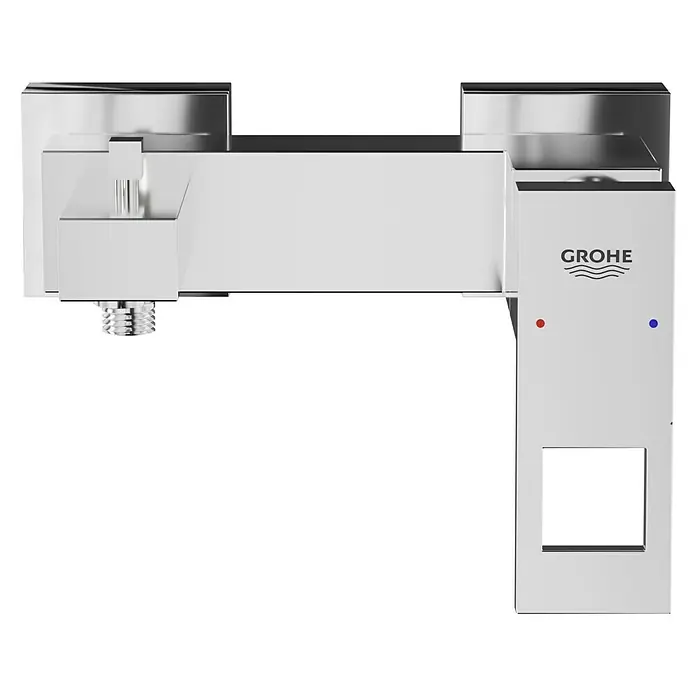 Grohe Eurocube Badewannenarmatur - Ausladung Armatur: 181 mm, Chrom, Glänzend - Produktansicht eines Grohe Armatur, modern, mit quadratischem Design und Chromoberfläche, ideal für jedes Badezimmer.