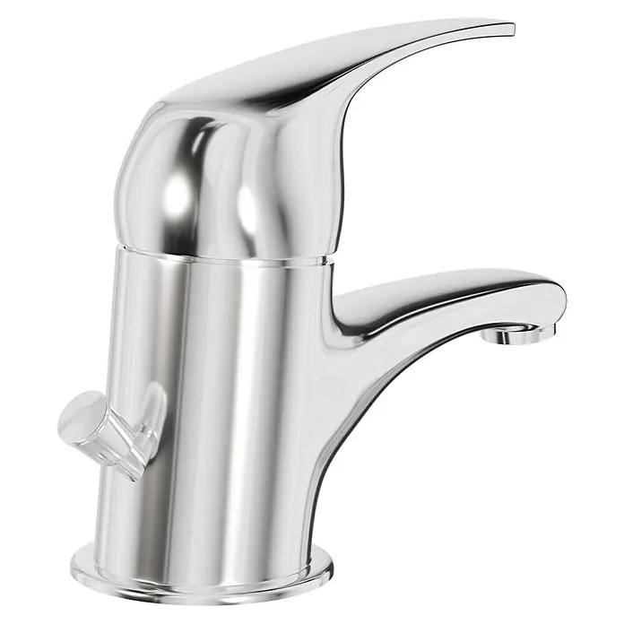 Mixomat Sirani Waschtischarmatur - Chrom, Glänzend - Nahaufnahme eines modernen Chrom-Waschtischhahns mit schlankem Design und Hebel zur einfachen Bedienung. Perfekt für jedes Badezimmer.