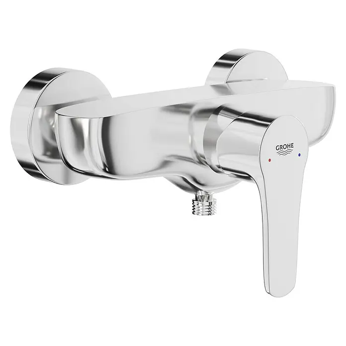 Grohe Eurostyle Cosmopolitan Brausearmatur - Chrom, Glänzend - Nahaufnahme einer glänzenden Grohe Armatur mit Einhebelmischer, die modernes Design und Funktionalität für Badezimmer vereint.
