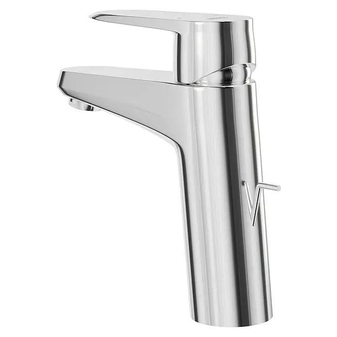Grohe Eurodisc Cosmopolitan Waschtischarmatur S-Size - 12,5 l/min, Chrom, Glänzend - Nahaufnahme eines glänzenden, modernen Wasserhahns mit einem minimalistischen Design, das Eleganz und Funktionalität vereint.