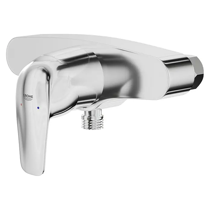 Grohe Euroeco Brausearmatur - Chrom, Glänzend - Nahaufnahme eines eleganten Grohe Armatur, die ein modernes Design und hochwertige Verarbeitung für jedes Badezimmer verspricht.