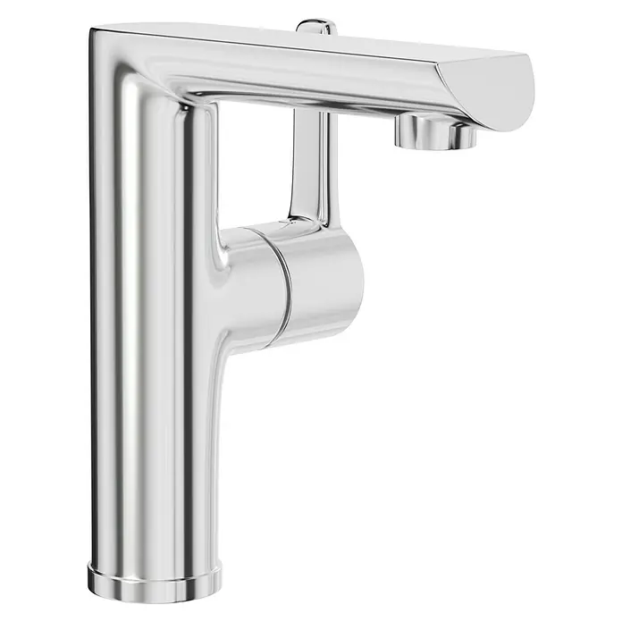 Camargue Waschtischarmatur Bilbao - Chrom, Glänzend - Nahaufnahme einer glänzenden, modernen Waschtischarmatur aus Chrom, die Design und Funktionalität vereint.