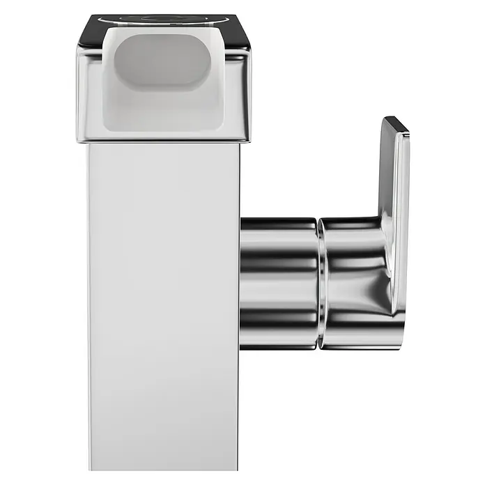 Camargue LED-Waschtischarmatur Ibiza - Chrom, Glänzend - Nahaufnahme eines Handtuchhalters mit quadratischem Design, glänzend und modern für das Badezimmer.
